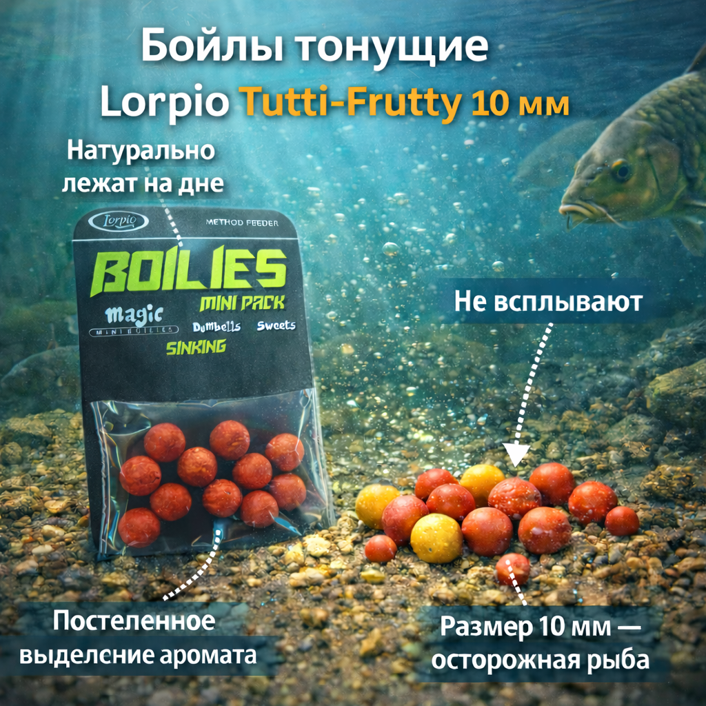 Бойлы тонущие Лорпио / Lorpio Тутти-фрутти 10 мм