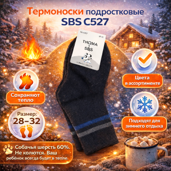 Термоноски подростковые СБС/SBS С527 размер 28–32 цвет в ассортименте