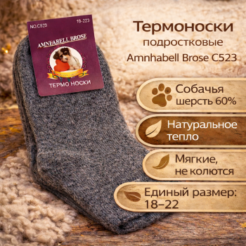 Термоноски подростковые Амнхабелл Броуз/Amnhabell Brose С523 собачья шерсть размер 18–22