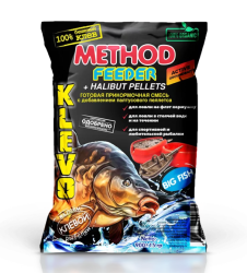 Прикормка метод Klevo Фидер-метод с добавлением пеллетса Блэк Халибут / Black Halibut Кукуруза 900 гр