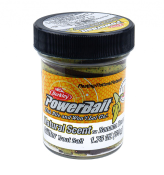 Форелевая паста Berkley Натурал Сцент Глиттер Траут Бейт / Natural Scent Glitter Trout Bait Банана Буст / Banana Boost, Банан цвет желто-коричневый с блеском SAP-1525274
