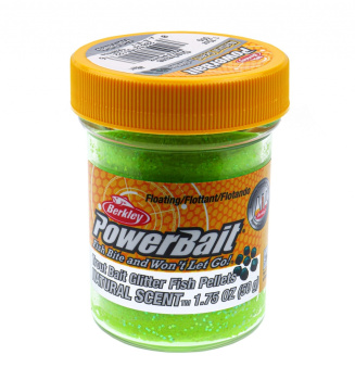 Форелевая паста Berkley Натурал Сцент Глиттер Траут Бейт / Natural Scent Glitter Trout Bait Рыбный пеллетс Шартрез / Fish Pellets Chartreuse цвет желто-зеленый с блеском SAP-1239468