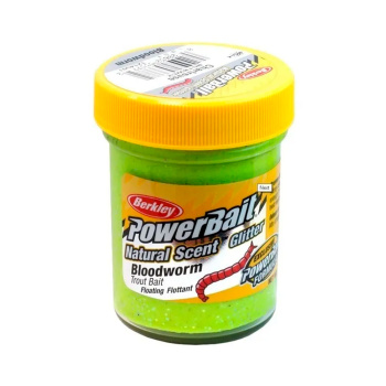 Форелевая паста Berkley Натурал Сцент Глиттер Траут Бейт / Natural Scent Glitter Trout Bait Мотыль Флуоресцентный Шартрез / Bloodworm Fluorescent Chartreuse цвет желто-зеленый с блеском SAP-1214501
